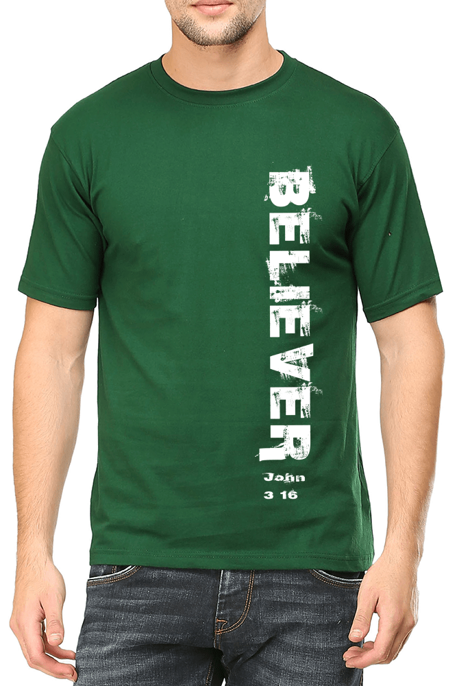 Living Words Men Round Neck T Shirt S / Green Believer - Christian T-Shirt