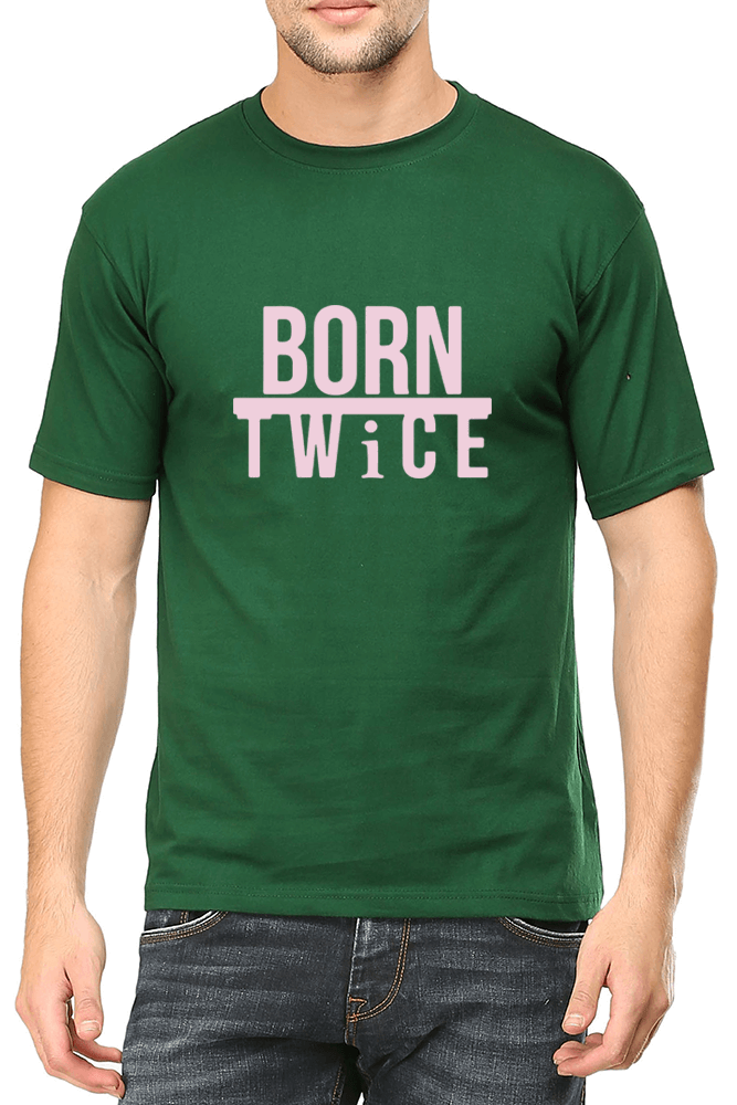 Living Words Men Round Neck T Shirt S / Green Born twice - Christian T-Shirt