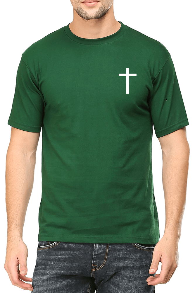Living Words Men Round Neck T Shirt S / Green Cross - Christian T-Shirt