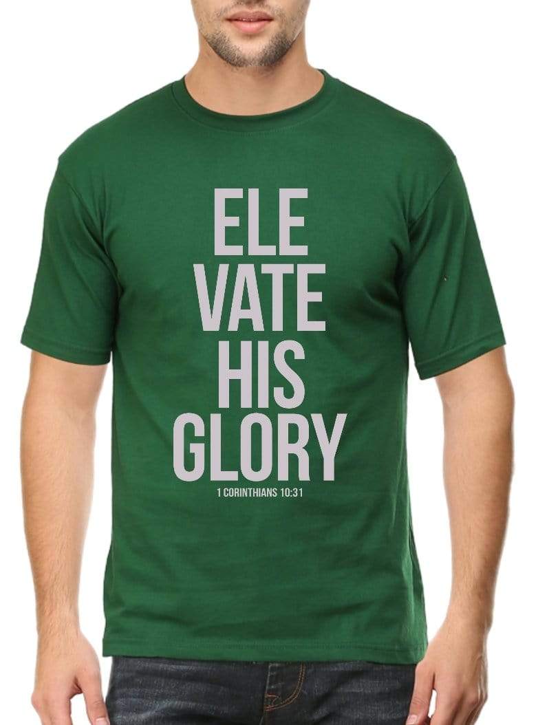 Living Words Men Round Neck T Shirt S / Green Elevate His Glory - Christian T-Shirt