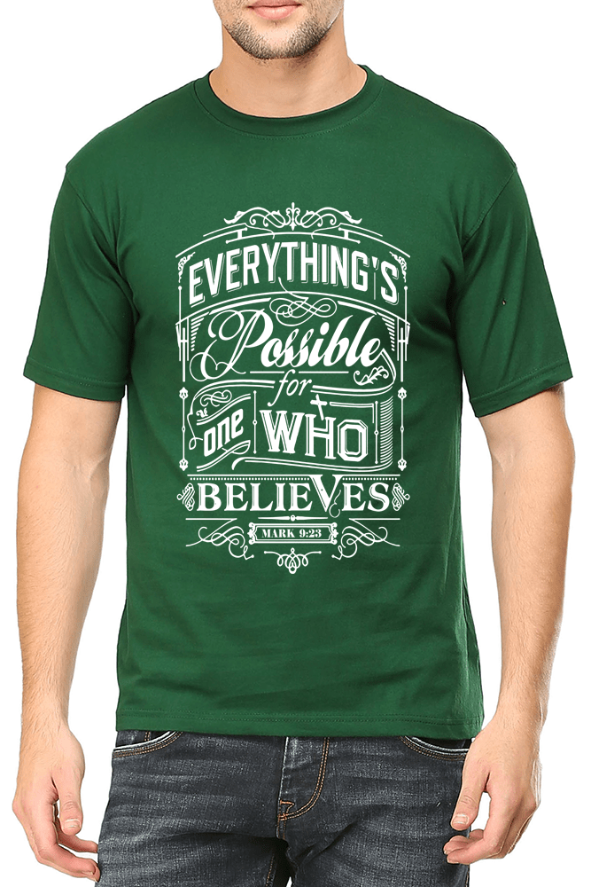 Living Words Men Round Neck T Shirt S / Green Everything possible - Christian T-Shirt