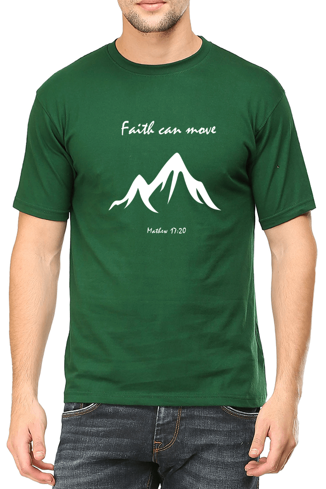 Living Words Men Round Neck T Shirt S / Green Faith can Move - Christian T-Shirt