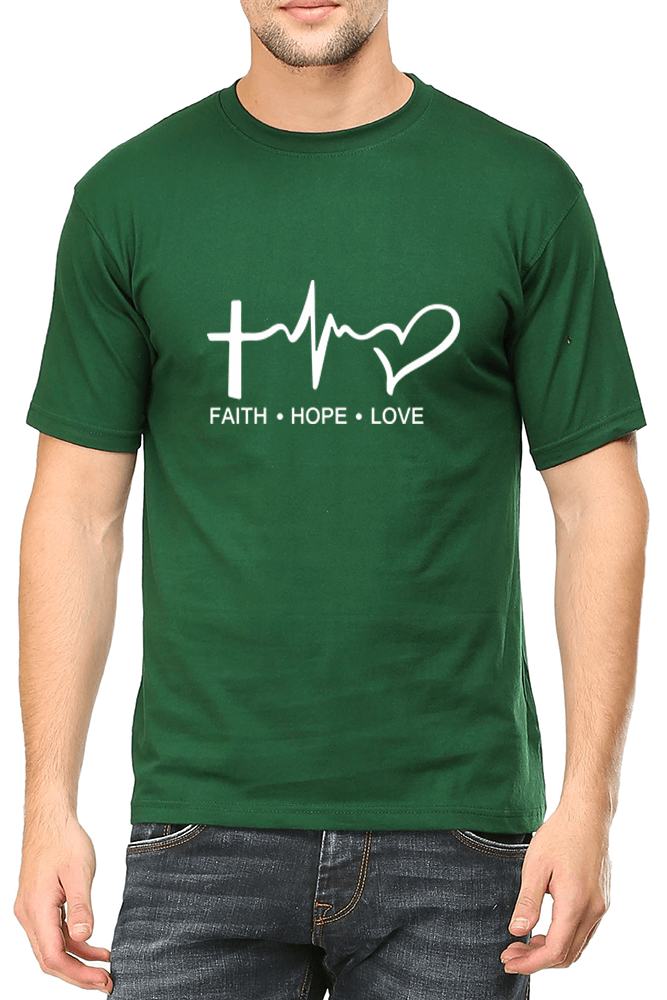 Living Words Men Round Neck T Shirt S / Green Faith Hope Love - Christian T-Shirt