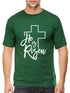 Living Words Men Round Neck T Shirt S / Green He is risen - Christian T-Shirt
