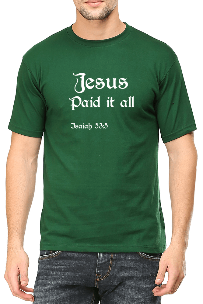 Living Words Men Round Neck T Shirt S / Green Jesus Paid it all - Christian T-Shirt