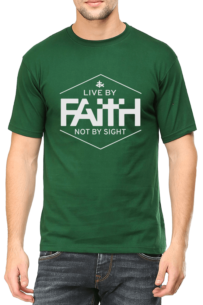 Living Words Men Round Neck T Shirt S / Green Live by faith - Christian T-Shirt
