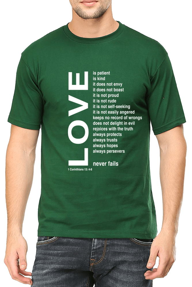Living Words Men Round Neck T Shirt S / Green Love - Christian T-Shirt