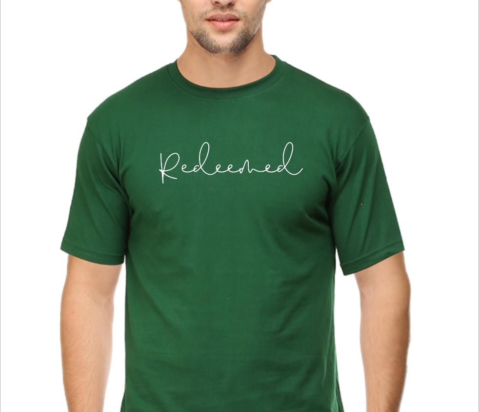 Living Words Men Round Neck T Shirt S / Green Redeemed - Christian T-Shirt