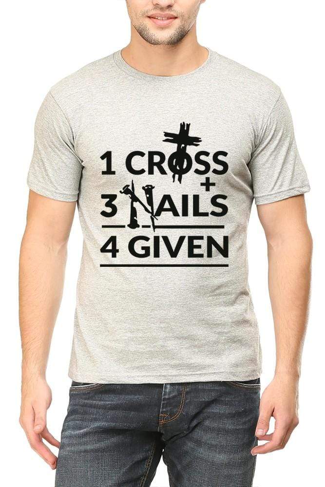 Living Words Men Round Neck T Shirt S / Grey 1Cross 3Nails 4given - Christian T-Shirt