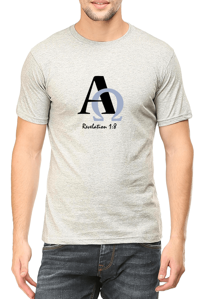 Living Words Men Round Neck T Shirt S / Grey Alpha and Omega - Christian T-Shirt