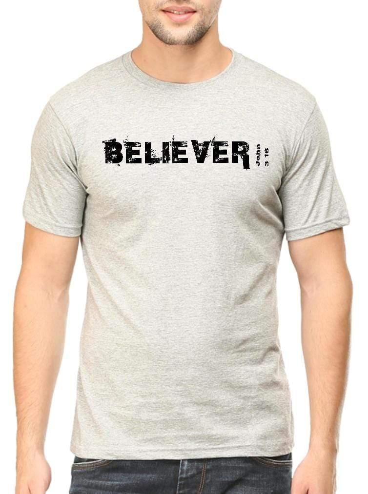 Living Words Men Round Neck T Shirt S / Grey Believer 2 - Christian T-Shirt