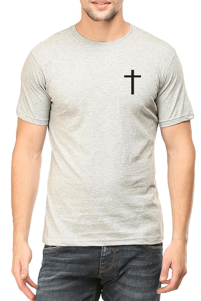 Living Words Men Round Neck T Shirt S / Grey Cross - Christian T-Shirt