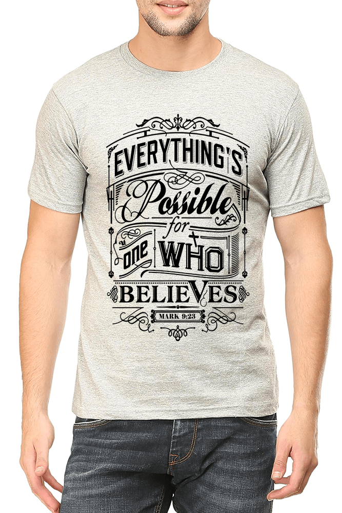 Living Words Men Round Neck T Shirt S / Grey Everything possible - Christian T-Shirt