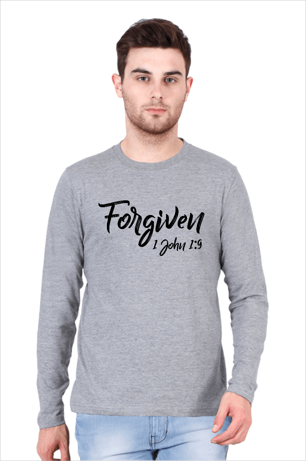 Living Words Men Round Neck T Shirt S / Grey Forgiven 1 John 1:9