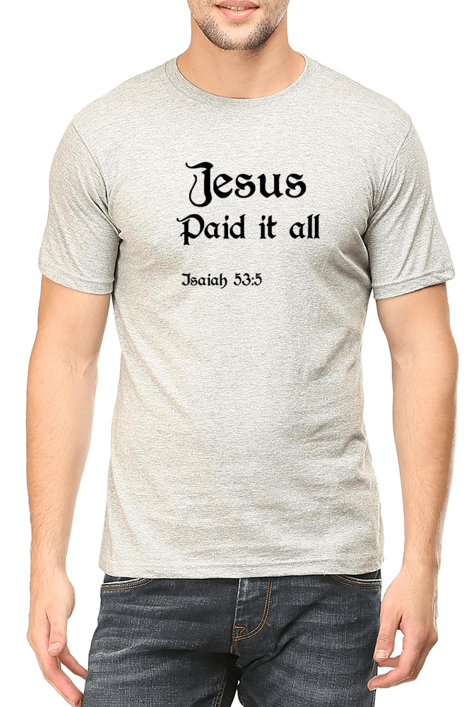 Living Words Men Round Neck T Shirt S / Grey Jesus Paid it all - Christian T-Shirt