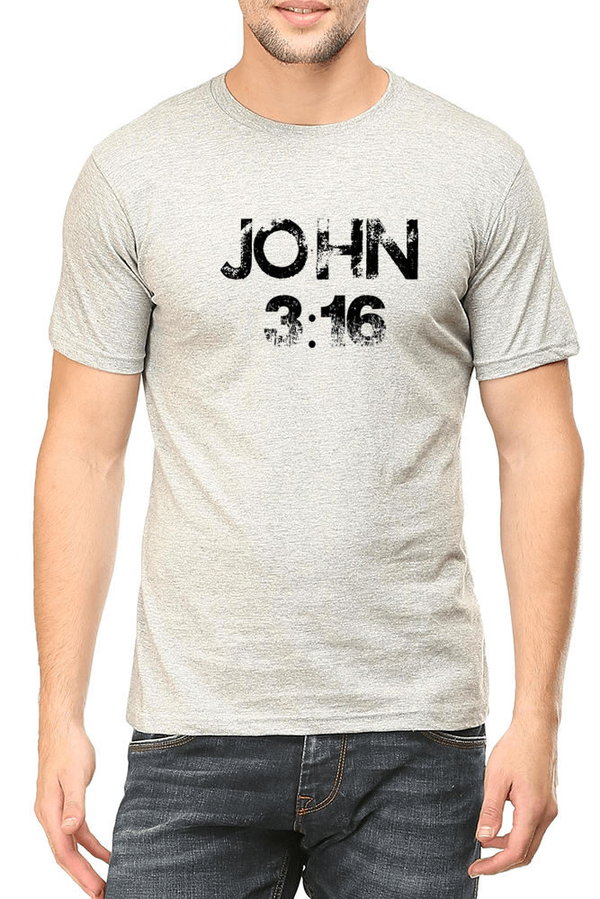Living Words Men Round Neck T Shirt S / Grey John 3 16 - Christian T-Shirt