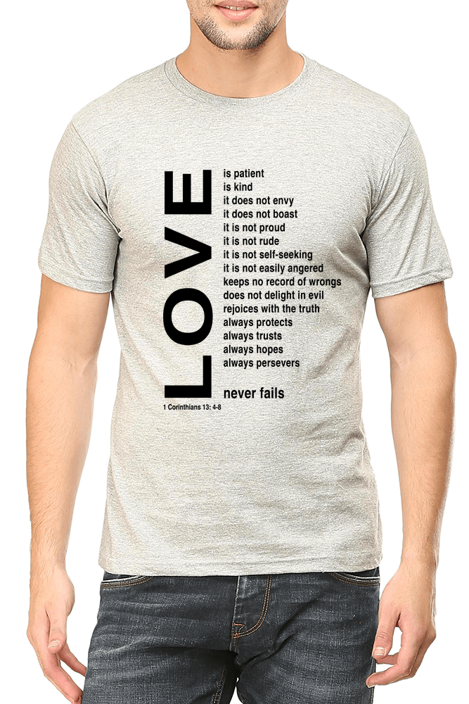 Living Words Men Round Neck T Shirt S / Grey Love - Christian T-Shirt
