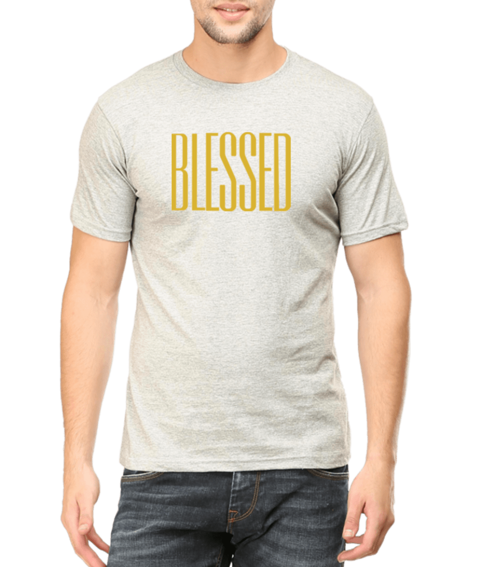 Living Words Men Round Neck T Shirt S / Grey Melange BLESSED - CHRISTIAN T-SHIRT