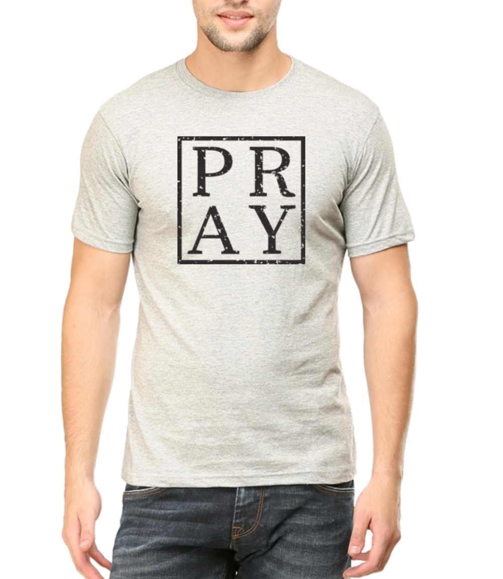 Living Words Men Round Neck T Shirt S / Grey Melange PRAY - CHRISTIAN T-SHIRT
