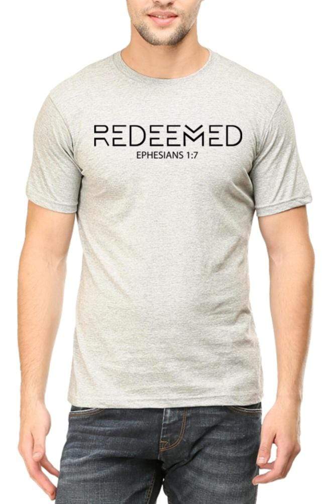 Living Words Men Round Neck T Shirt S / Grey Melange REDEEMED -  Christian T-Shirt