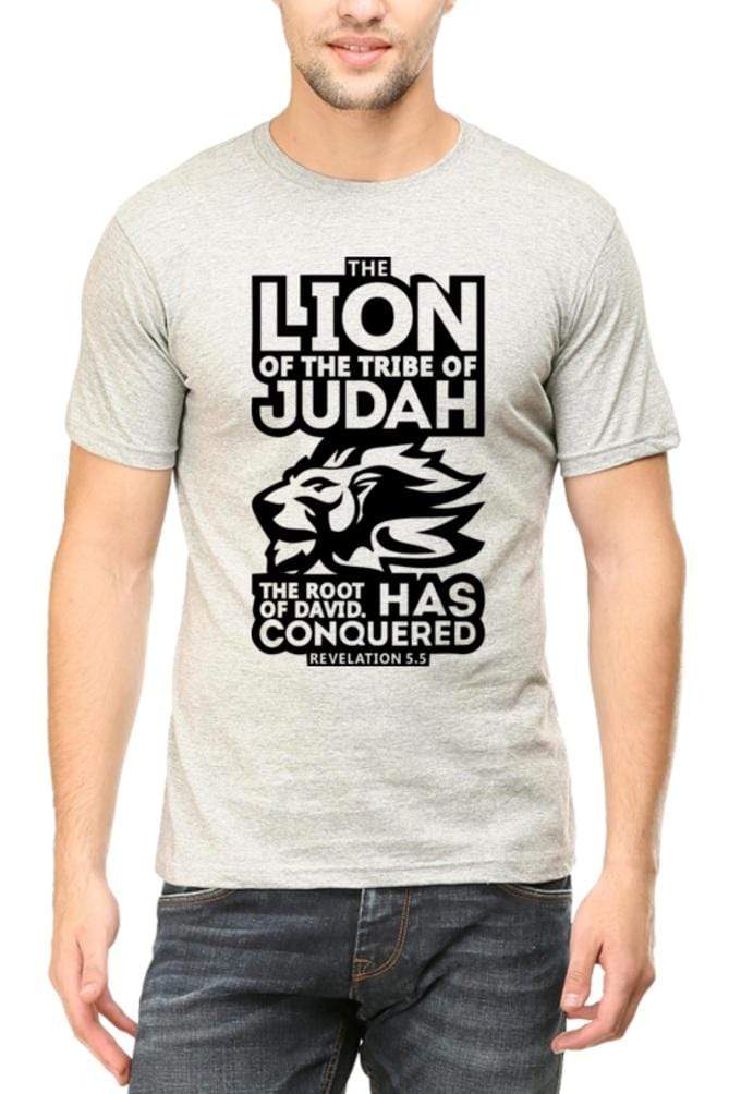 Living Words Men Round Neck T Shirt S / Grey Melange THE LION OF JUDAH - Christian T-Shirt