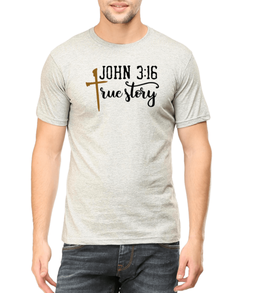 Living Words Men Round Neck T Shirt S / Grey Melange True Story - Christian T-Shirt