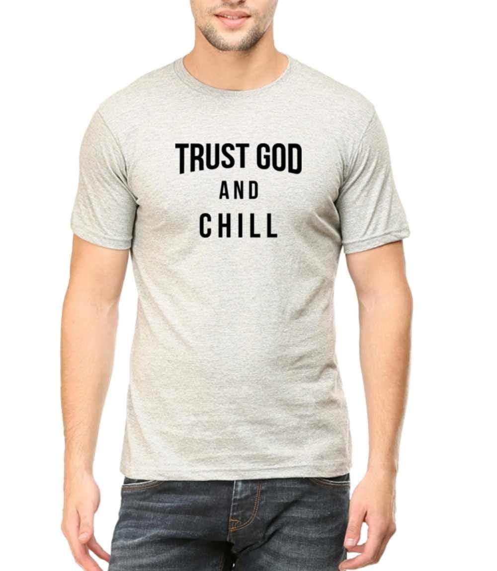 Living Words Men Round Neck T Shirt S / Grey Melange TRUST GOD AND CHILL - CHRISTIAN T-SHIRT