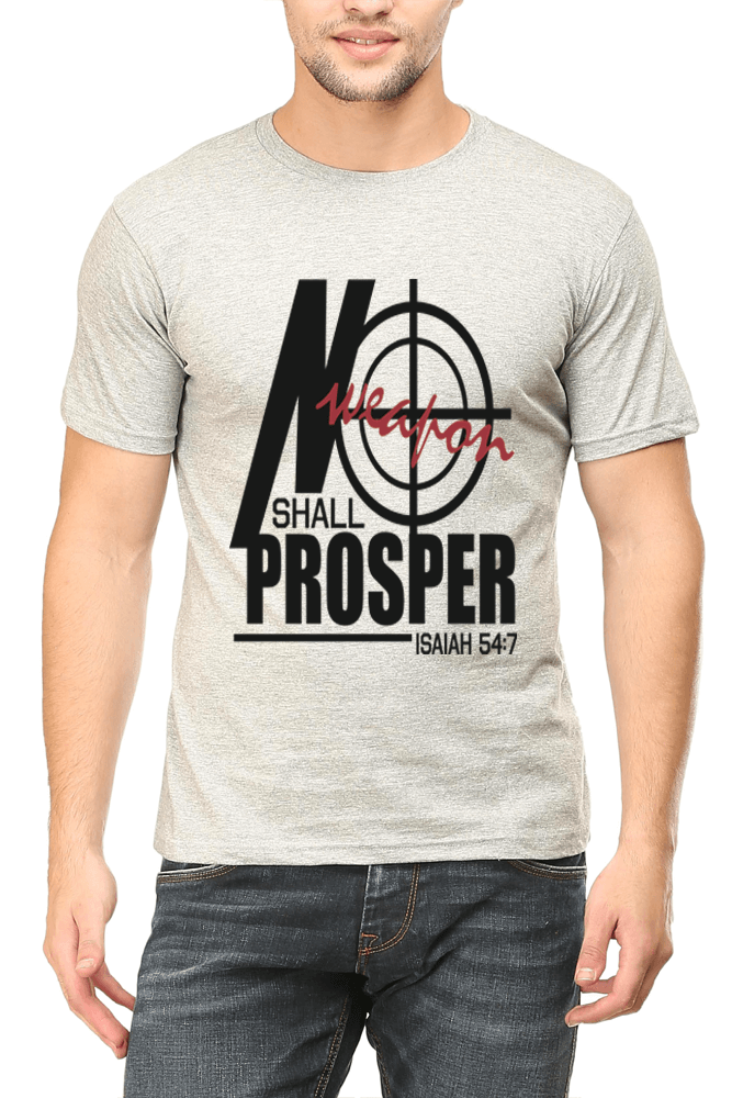 Living Words Men Round Neck T Shirt S / Grey No weapon shall prosper - Christian T-Shirt