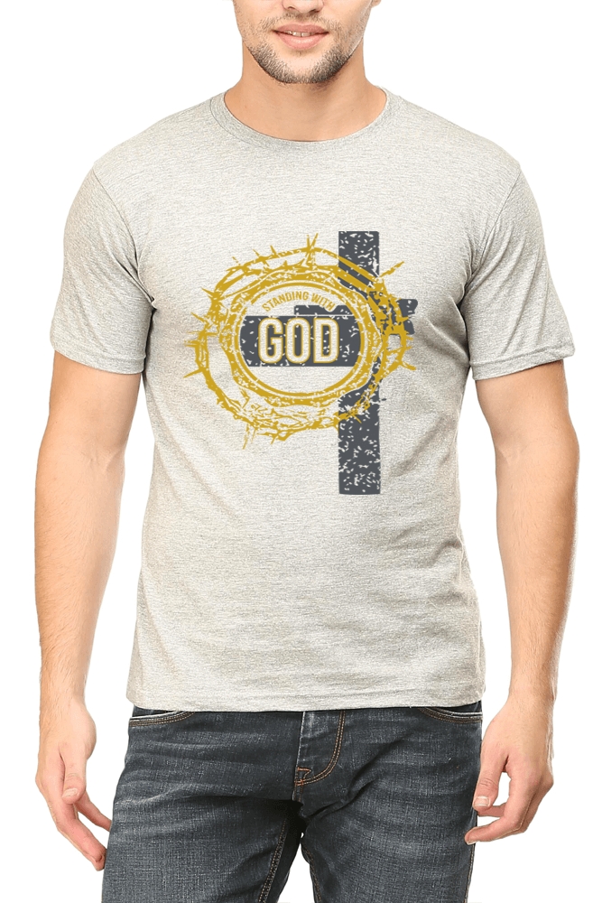 Living Words Men Round Neck T Shirt S / Grey Standing with God - Christian T-Shirt