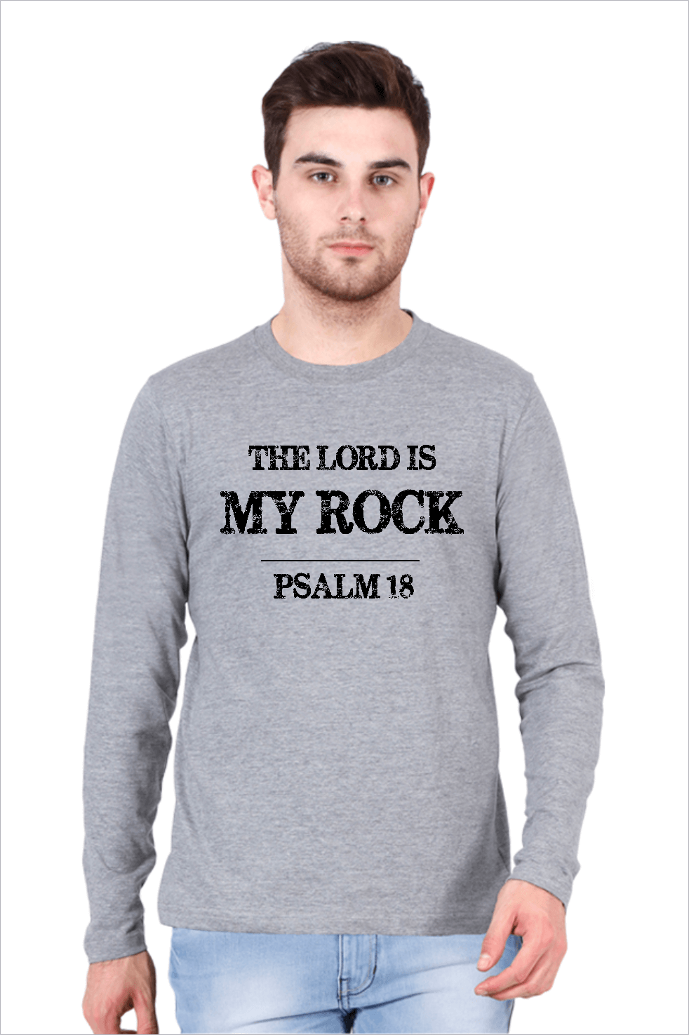 Living Words Men Round Neck T Shirt S / Grey The Lord is my Rock - Psalm 18