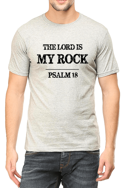 Living Words Men Round Neck T Shirt S / Grey The Lord is my Rock - Psalm 18 - Christian T-Shirt