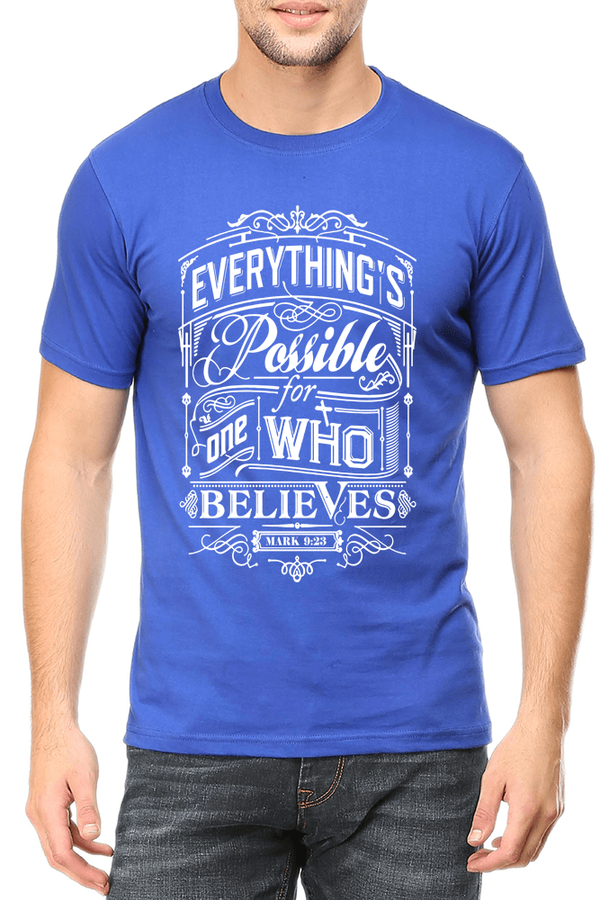 Living Words Men Round Neck T Shirt S / Light Blue Everything possible - Christian T-Shirt
