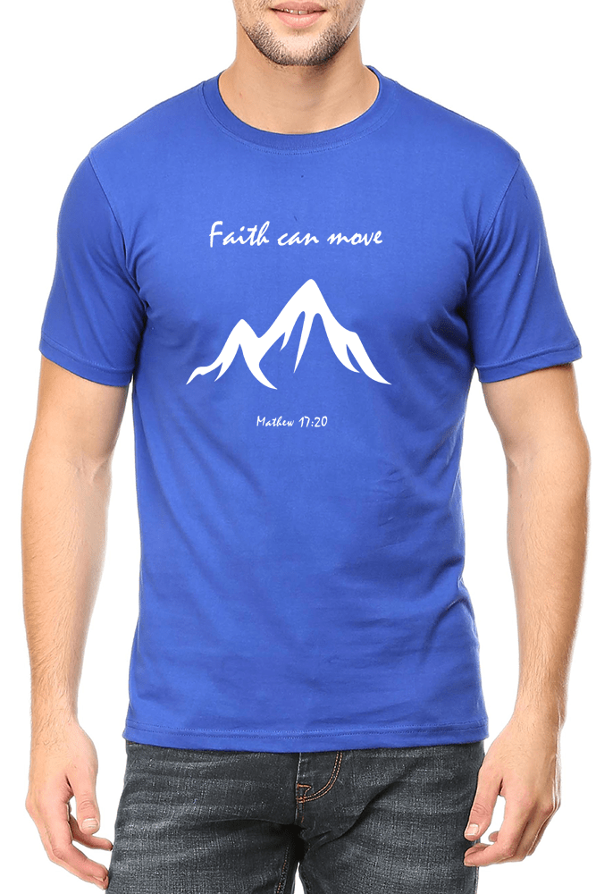 Living Words Men Round Neck T Shirt S / Light Blue Faith can Move - Christian T-Shirt