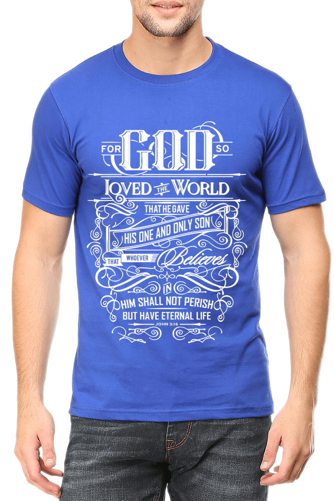 Living Words Men Round Neck T Shirt S / Light Blue For God so loved the World - Christian T-Shirt