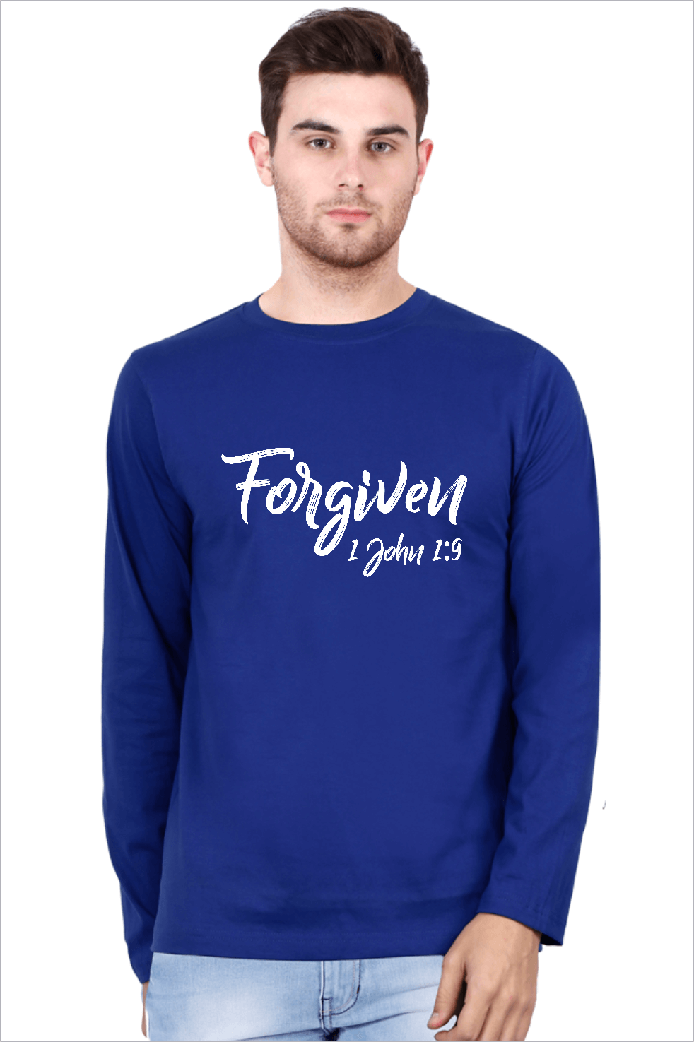 Living Words Men Round Neck T Shirt S / Light Blue Forgiven 1 John 1:9