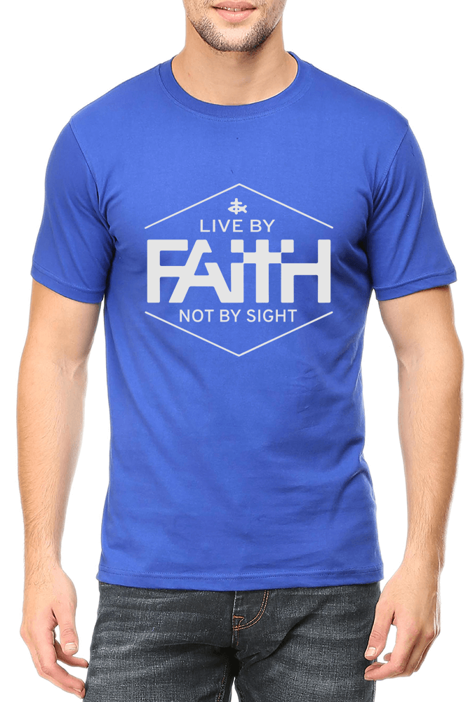 Living Words Men Round Neck T Shirt S / Light Blue Live by faith - Christian T-Shirt