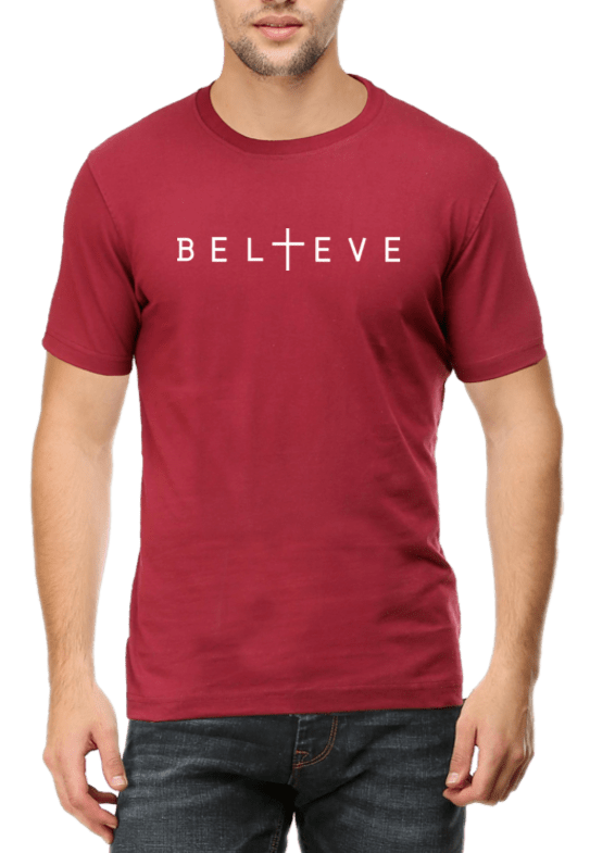 Living Words Men Round Neck T Shirt S / Maroon BELIEVE - CHRISTIAN T-SHIRT