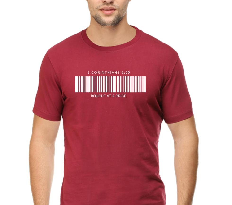 Living Words Men Round Neck T Shirt S / Maroon Bought at a Price - Christian T-Shirt