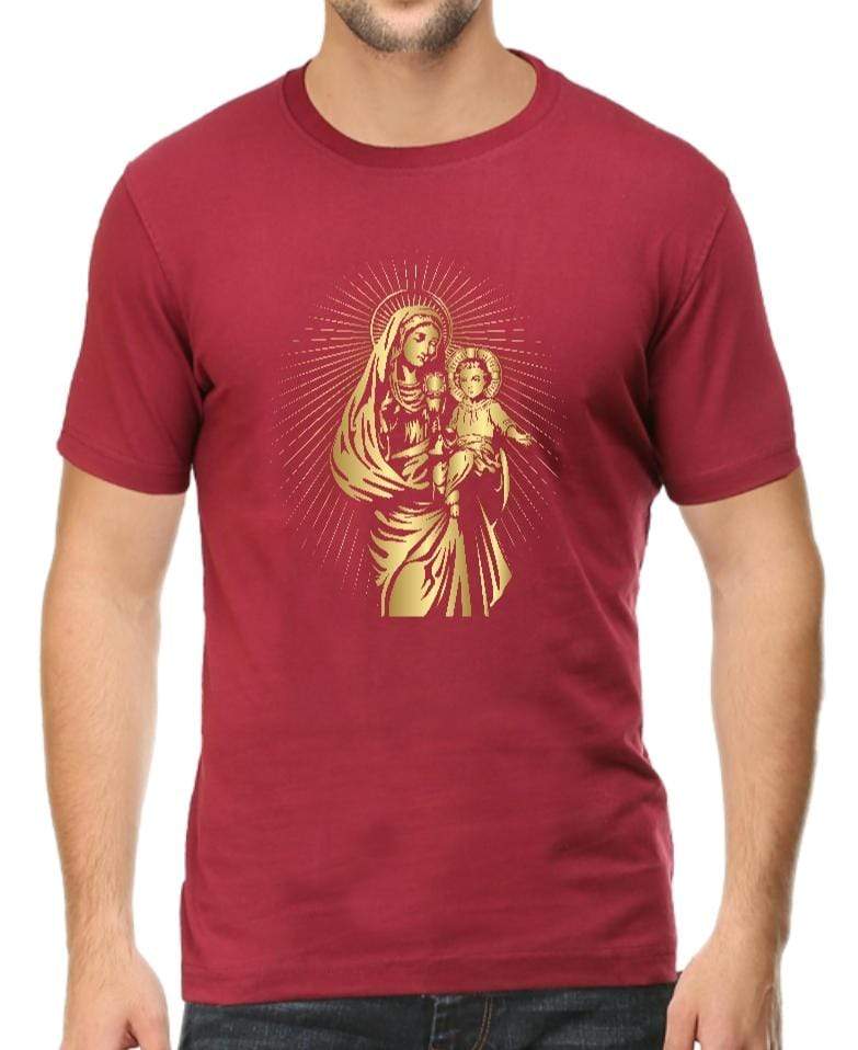Living Words Men Round Neck T Shirt S / Maroon Mother Mary