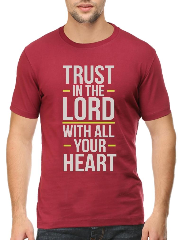 Living Words Men Round Neck T Shirt S / Maroon Trust in the Lord with all your heart - Christian T-Shirt