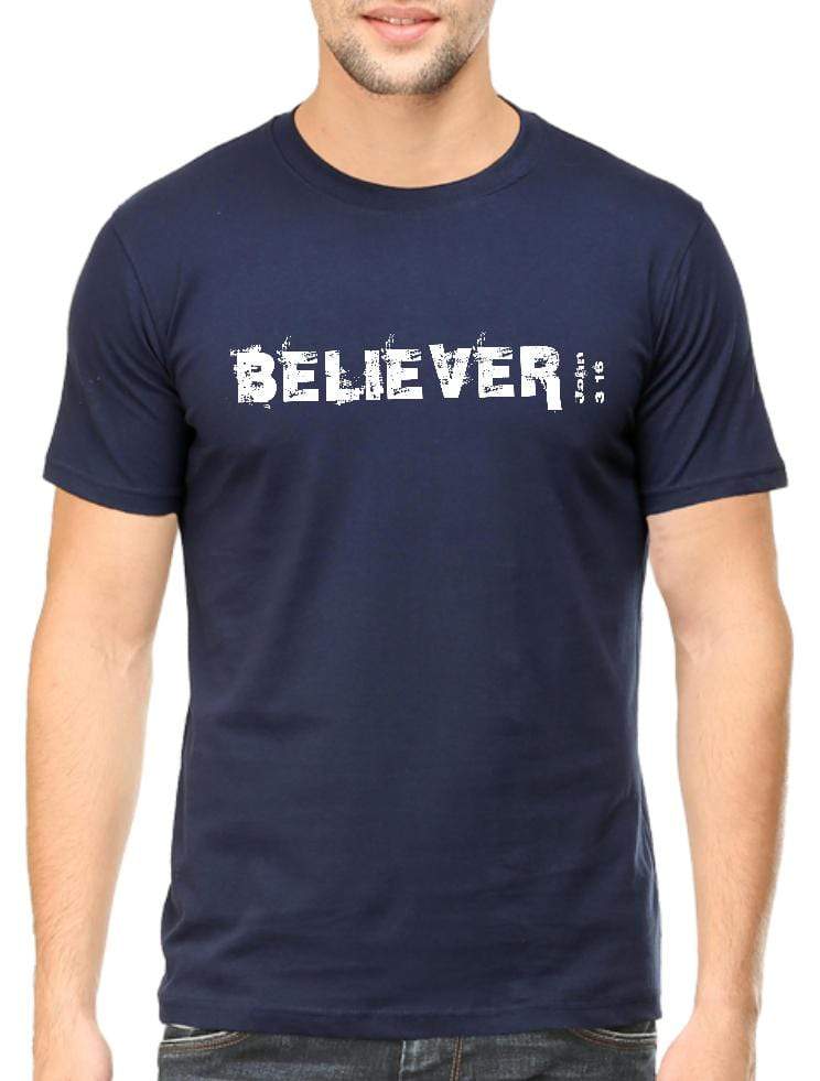 Living Words Men Round Neck T Shirt S / Navy Blue Believer 2 - Christian T-Shirt
