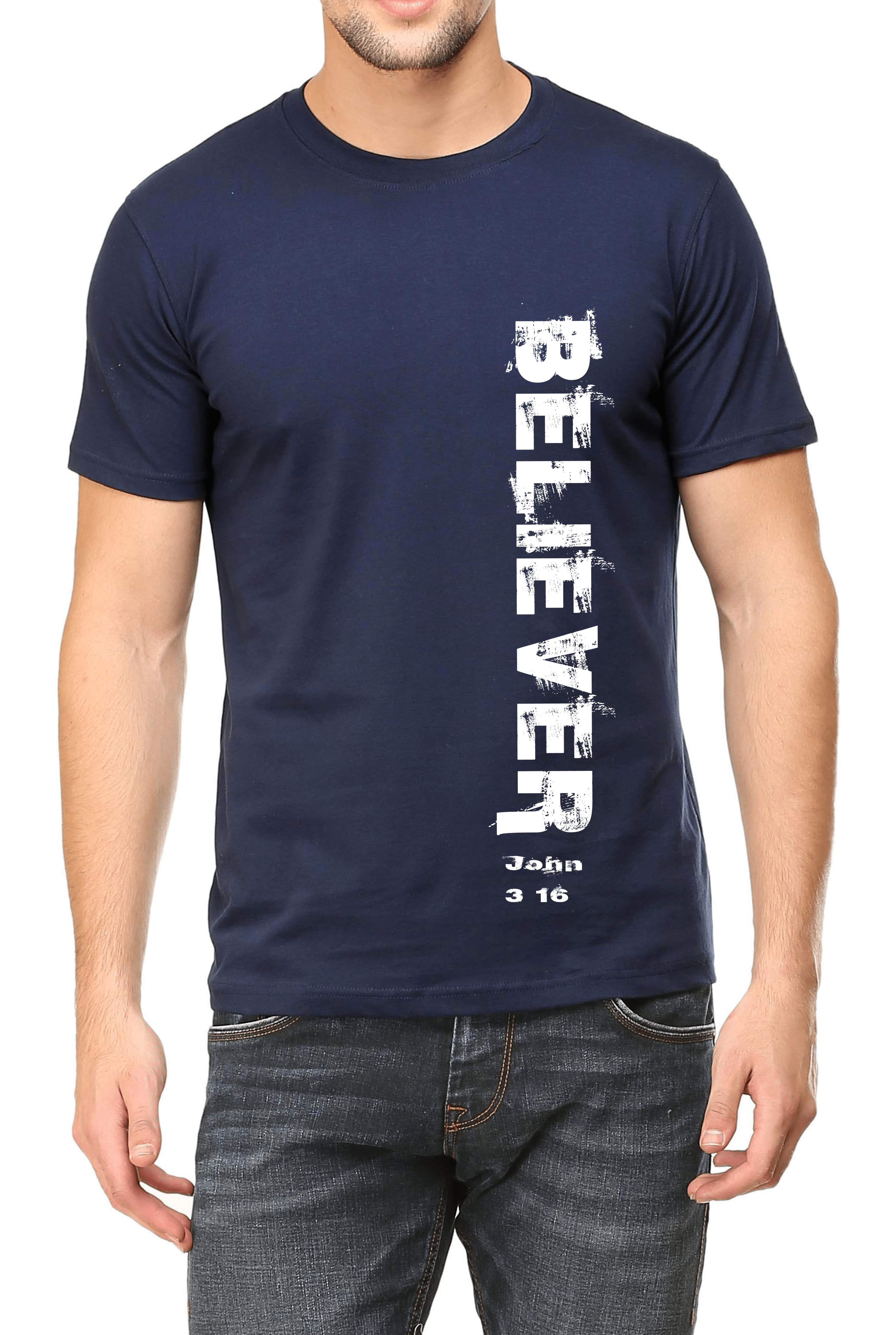 Living Words Men Round Neck T Shirt S / Navy Blue Believer - Christian T-Shirt