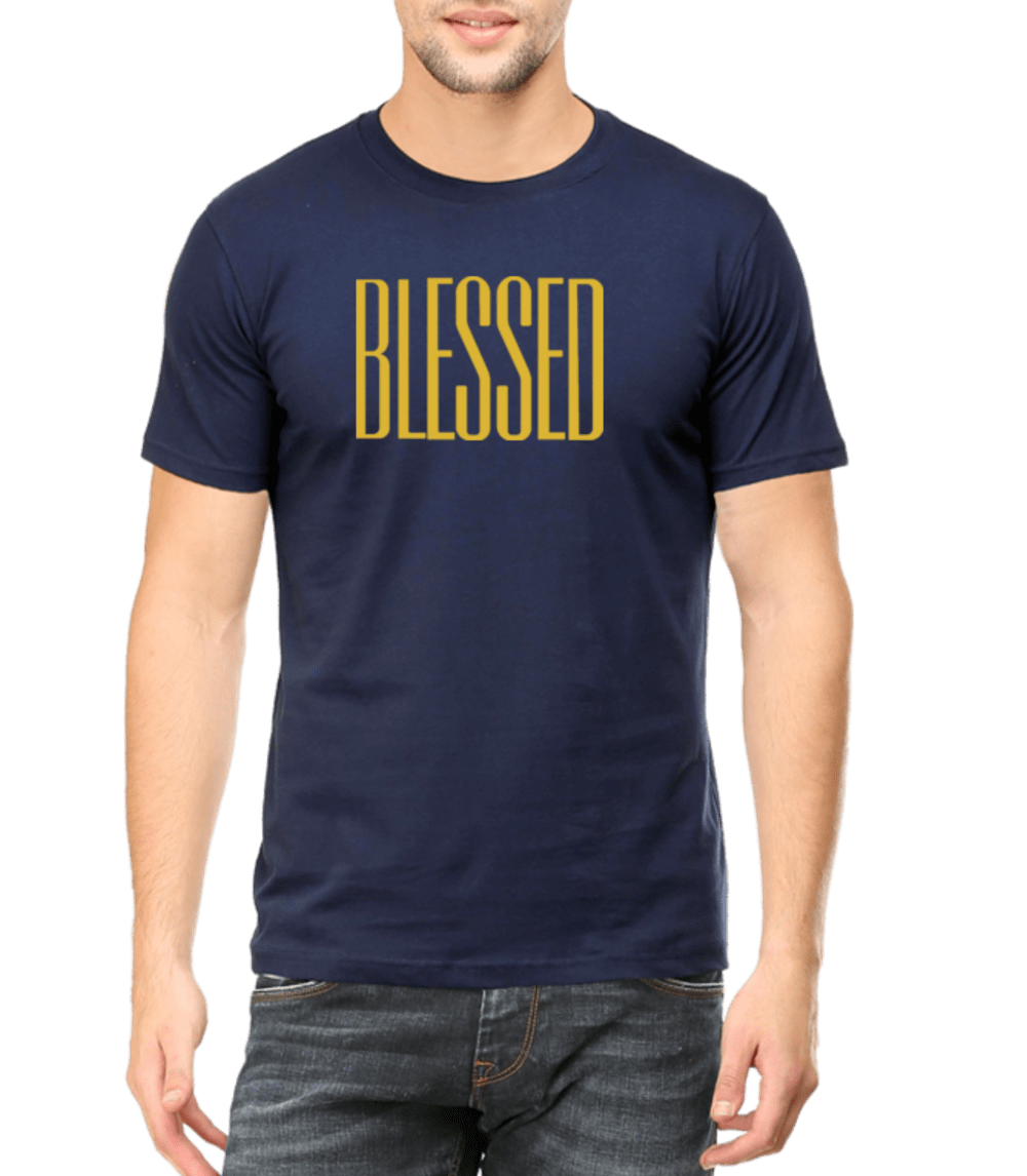 Living Words Men Round Neck T Shirt S / Navy Blue BLESSED - CHRISTIAN T-SHIRT