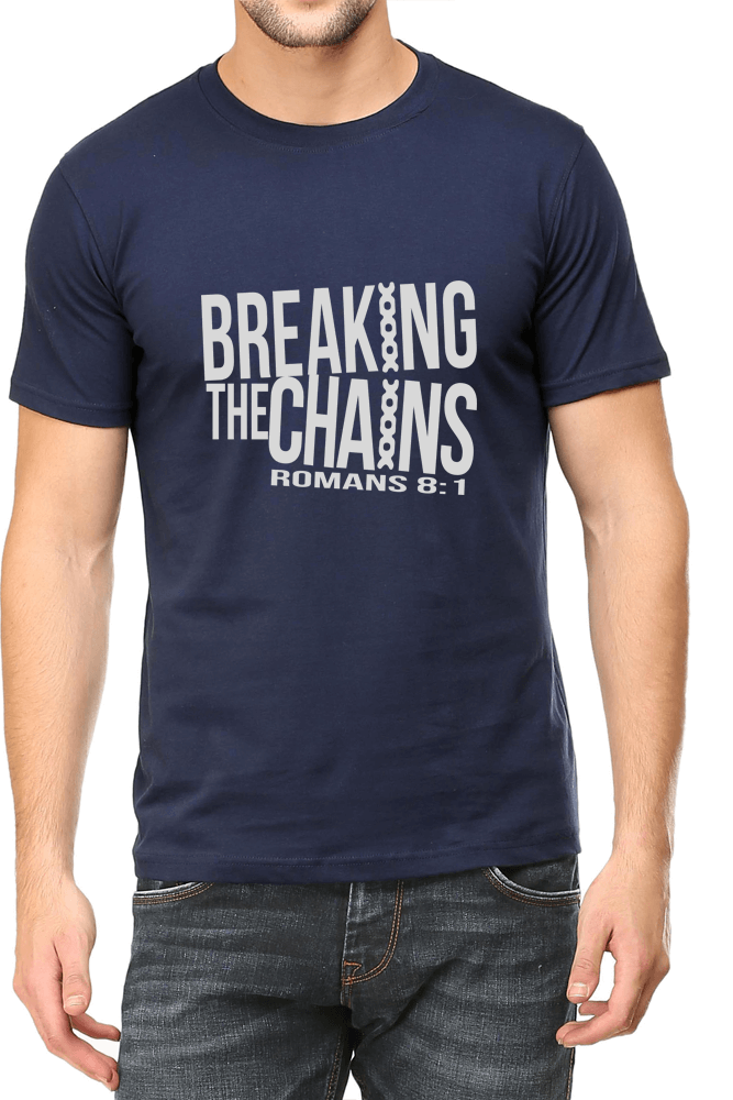Living Words Men Round Neck T Shirt S / Navy Blue Breaking the chains - Christian T-Shirt