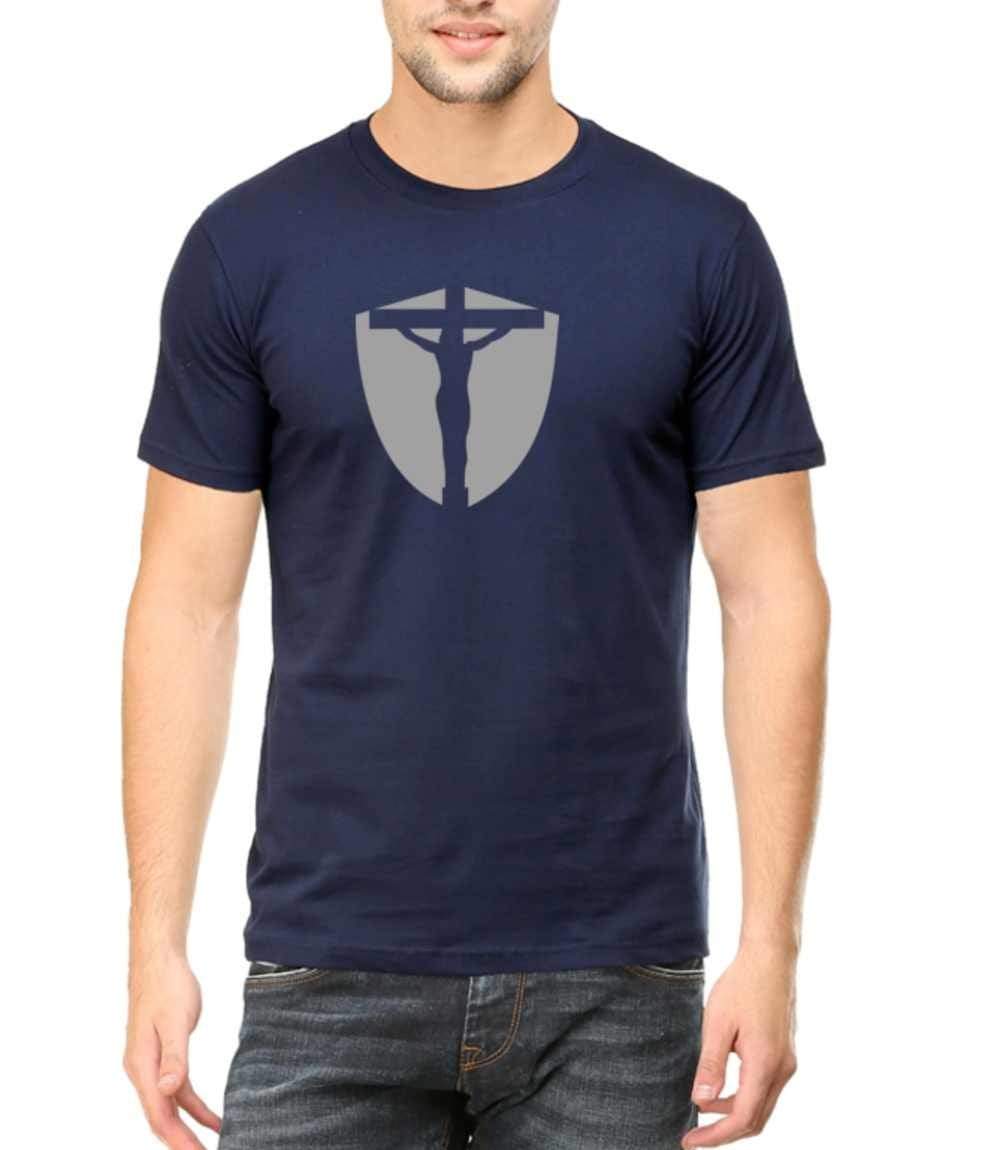 Living Words Men Round Neck T Shirt S / Navy Blue CRUSIFIED - CHRISTIAN T-SHIRT