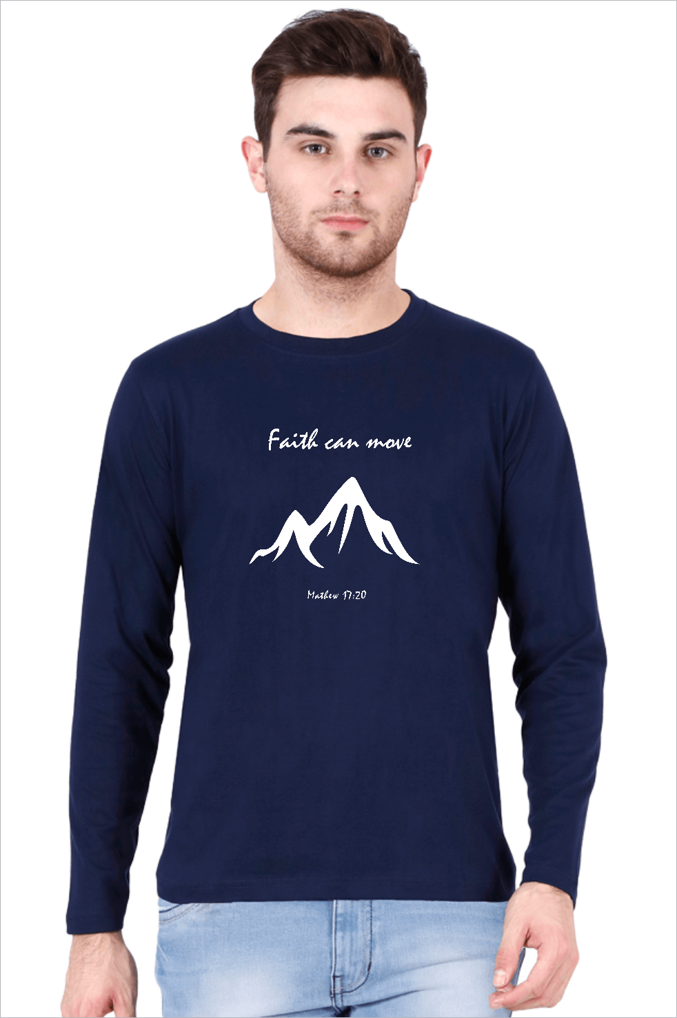 Living Words Men Round Neck T Shirt S / Navy Blue Faith can Move