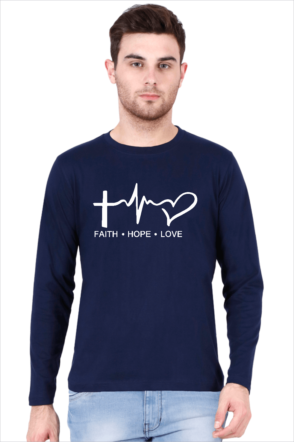 Living Words Men Round Neck T Shirt S / Navy Blue Faith Hope Love