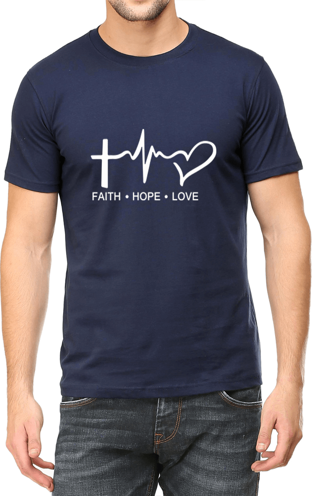 Living Words Men Round Neck T Shirt S / Navy Blue Faith Hope Love - Christian T-Shirt