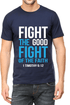Living Words Men Round Neck T Shirt S / Navy Blue Fight the good - Christian T-Shirt