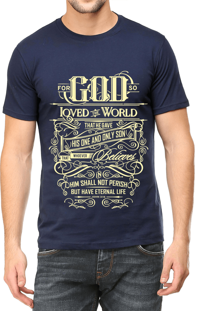 Living Words Men Round Neck T Shirt S / Navy Blue For God so loved the World - Christian T-Shirt